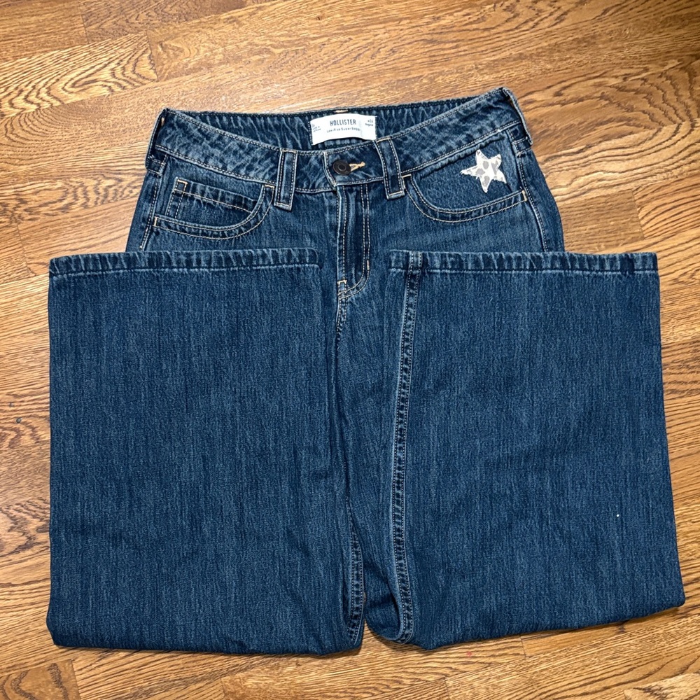Hollister Dark Blue low rise super baggy Jeans with star detail